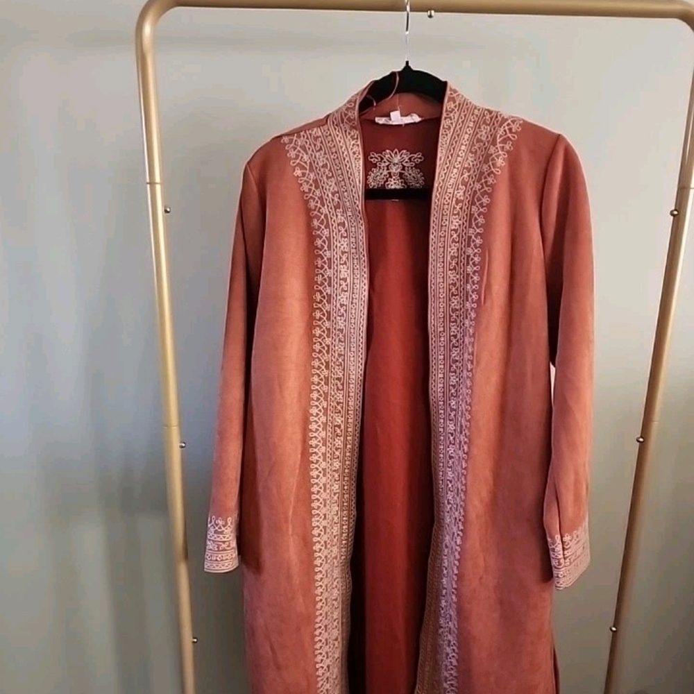 Solitaire Embroidered Rust Faux Suede Jacket